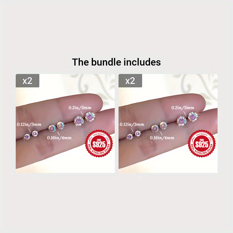 925 Silvery Sparkling Stud Earrings Hypoallergenic